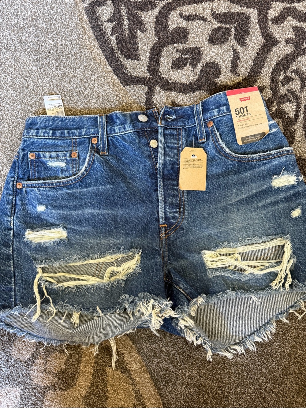 Levi's Distressed Cutoff Denim Shorts - Dark Blue
